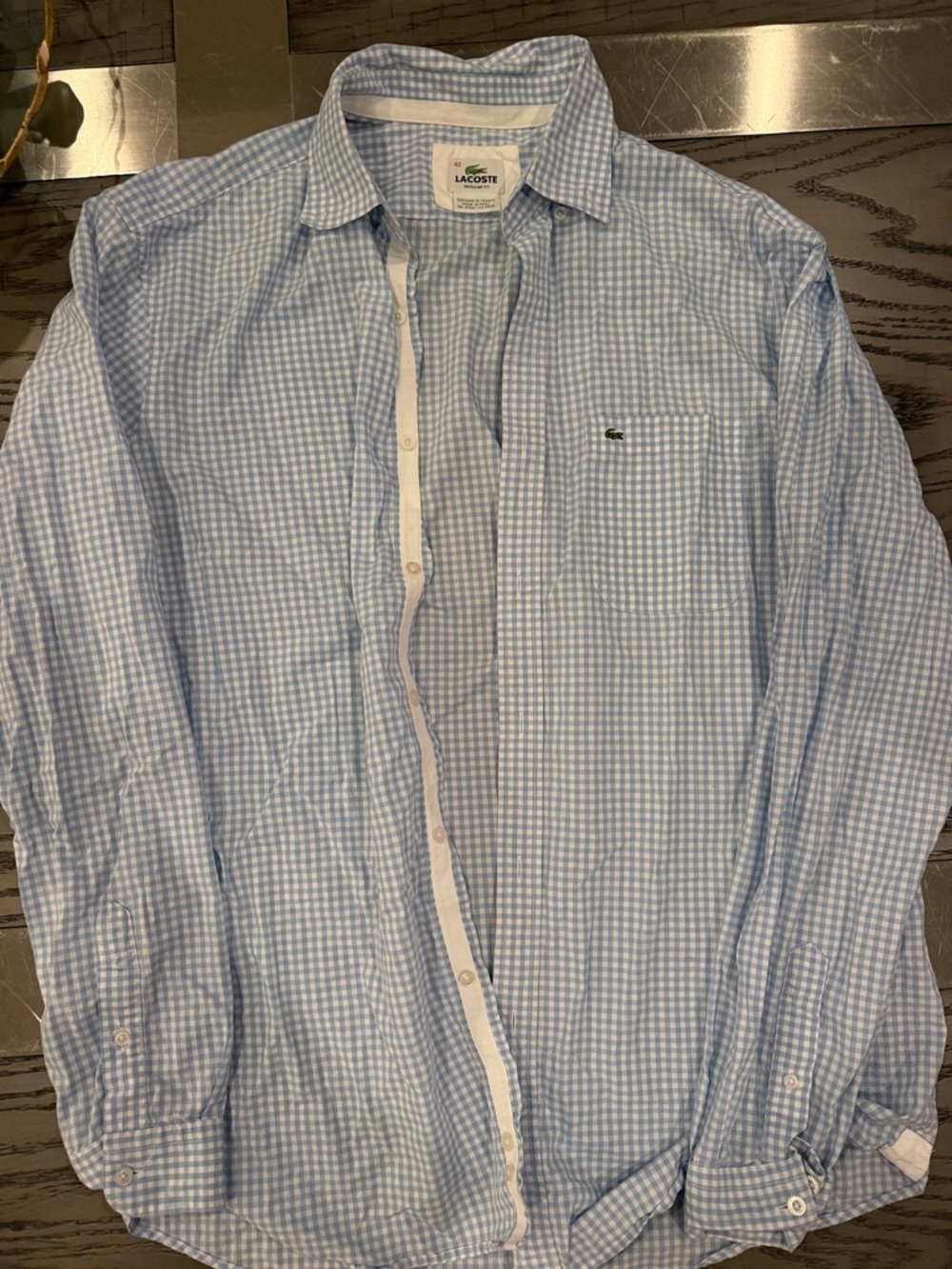 Lacoste Light Blue Gingham Cotton Button-Down Shirt